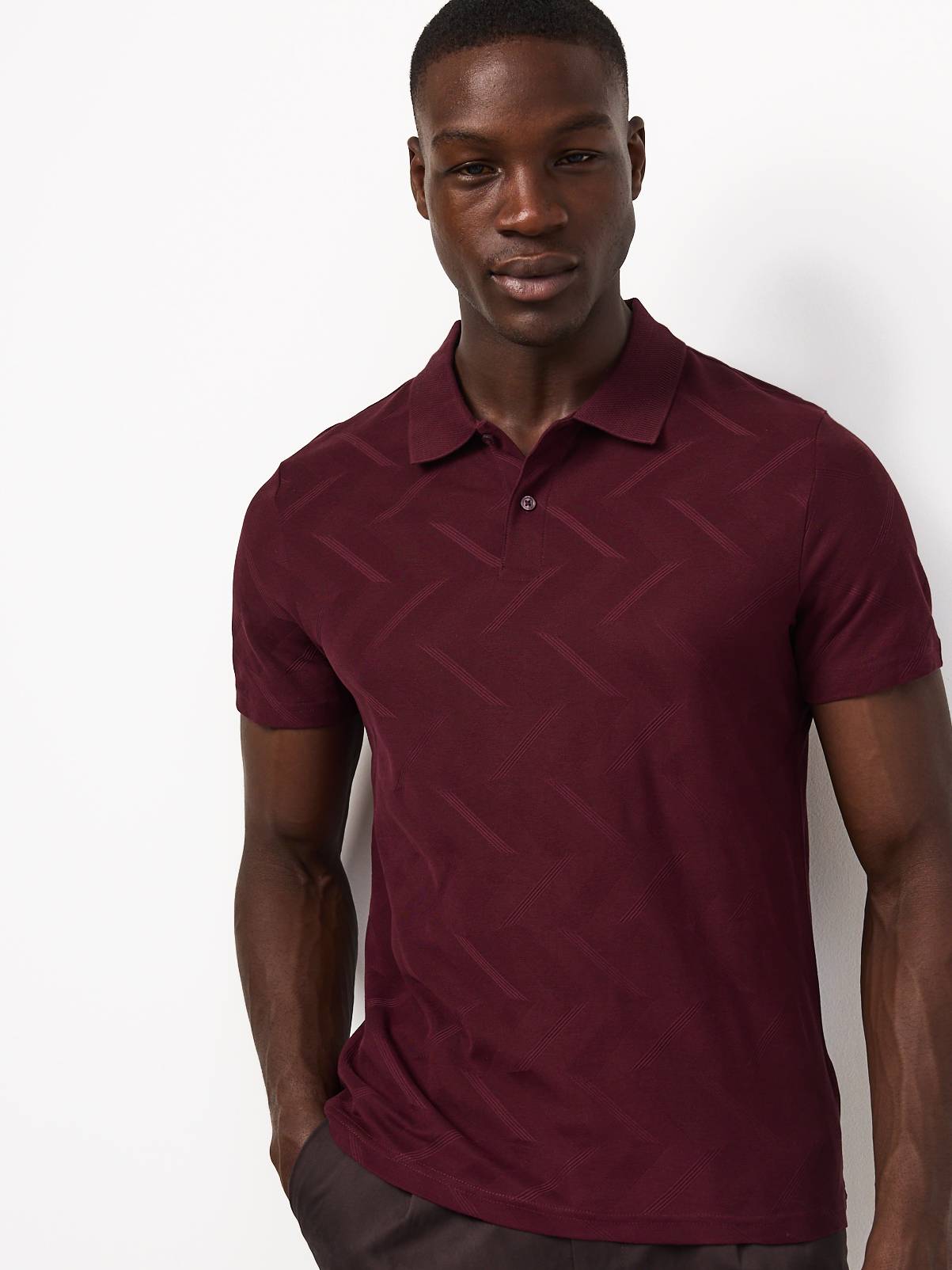 Dark Red Patterned Polo Shirt XXXL - Image 1